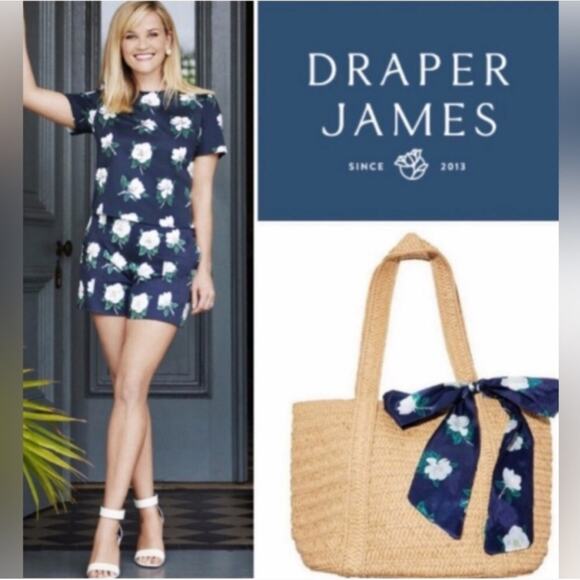 NWT Draper James Everyday Straw Bag Tote Floral Scarf Preppy Southern Chic - Picture 2 of 10